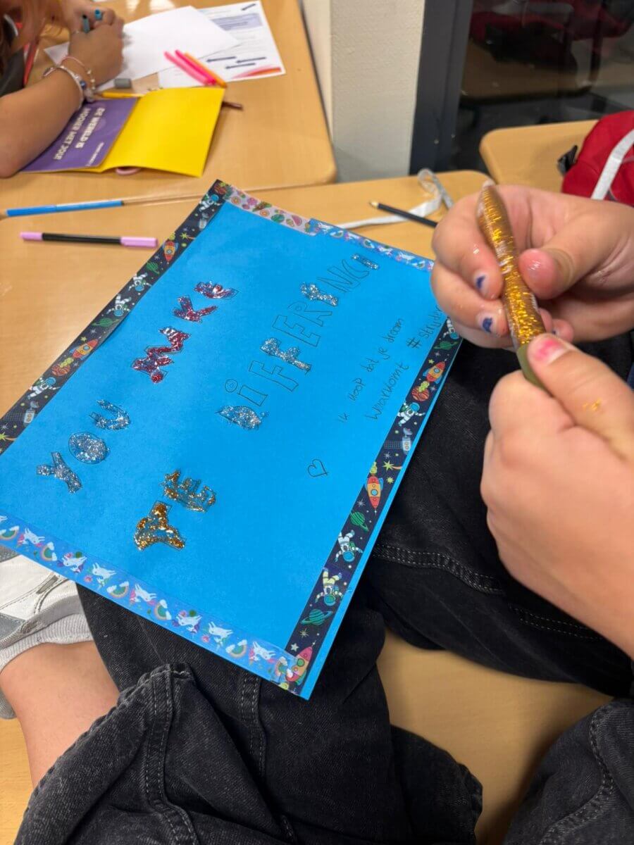 Handmade greeting card by a student at a Young Impact event