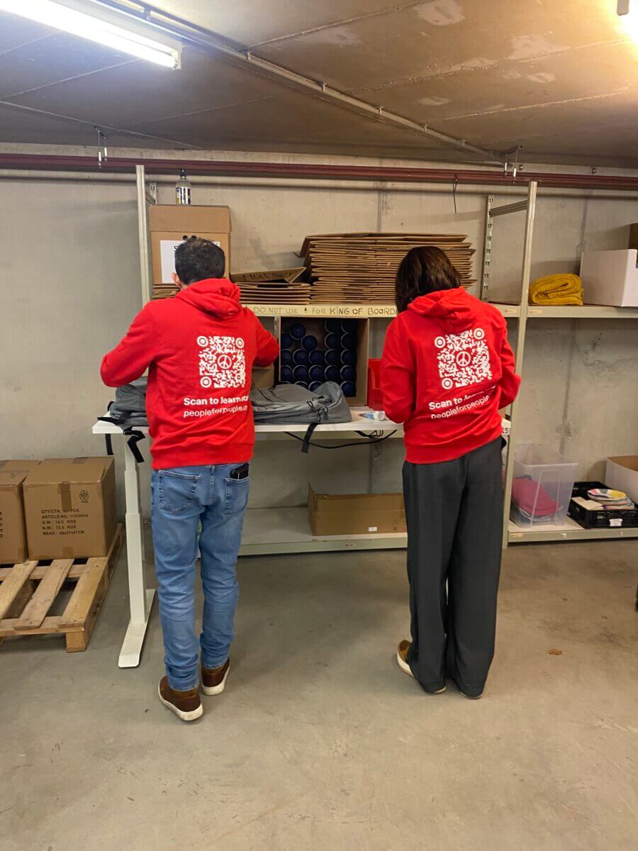 Packing school supplies Ukraine